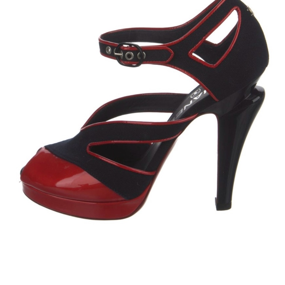 CHANEL Red and Black Heels